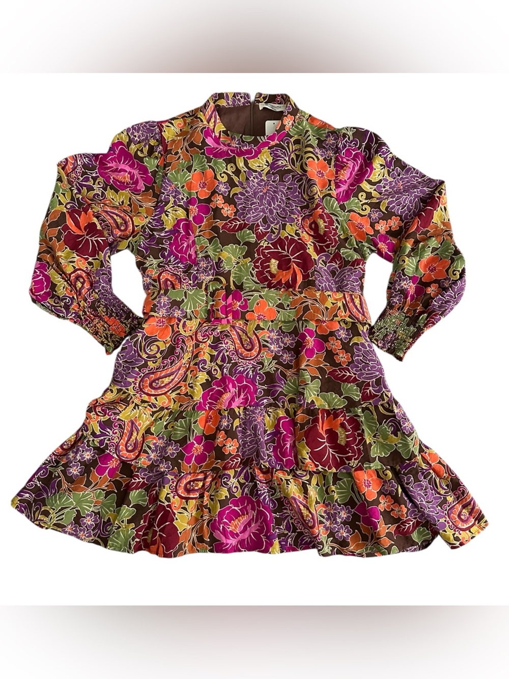 Impressions Floral Paisley Tiered Long Sleeve Boho Midi Dress